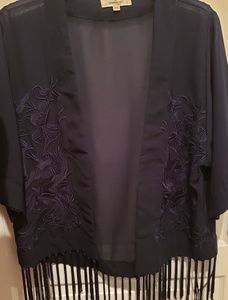 NWOT dark blue boho beach cover up with fringe or resort wear